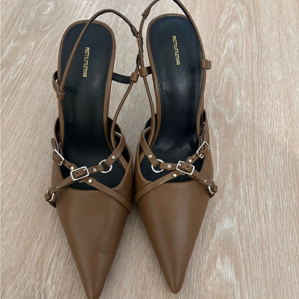 PrettyLittleThing Tan Strappy Heels
